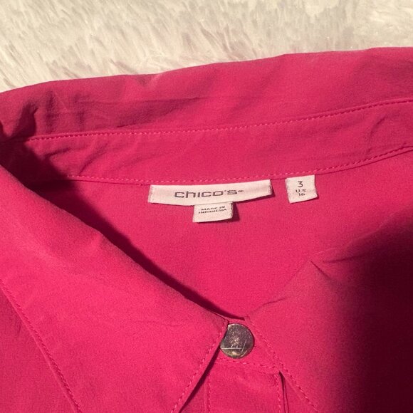 Chico's size 16 pink short-sleeved blouse with metal buttons - Picture 5 of 6